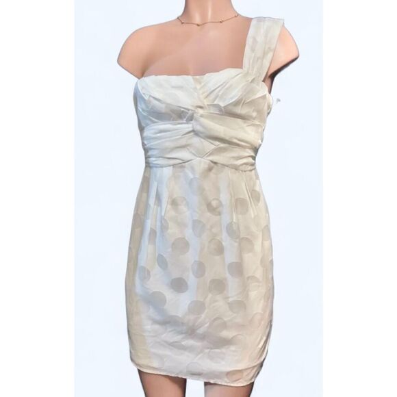 MM Couture Womens White One Shoulder Dress Size Medium Polka Dot Lined Back Zip - Picture 1 of 10